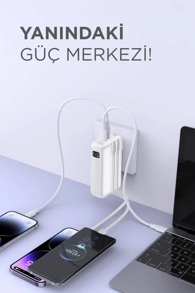 Torima TRM-1027 Beyaz 20000 mAh Type-C + Lightning + USB  Taşınabilir 22,5 W Hızlı Şarj Dijital Göstergeli Powerbank - Resim 3