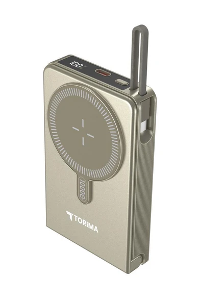 Torima TRM-1019 GOLD 10000 mAh  Mag Safe Type-C  + USB  Kablolu-Kablosuz Taşınabilir 22,5 W Hızlı Şarj Dijital Göstergeli Powerbank - Resim 5