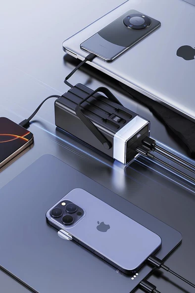 Torima TRM-1041 Beyaz 40000 mAh Type-C + Lightning + USB  Taşınabilir 22,5 W Hızlı Şarj Dijital Göstergeli RGB Led Işıklı Powerbank - Resim 3