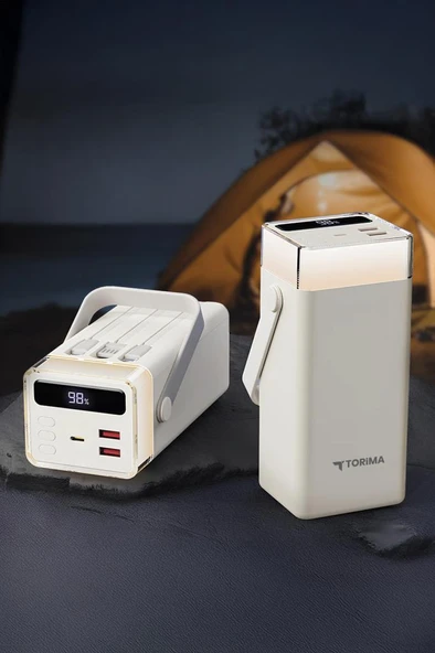 Torima TRM-1041 Beyaz 40000 mAh Type-C + Lightning + USB  Taşınabilir 22,5 W Hızlı Şarj Dijital Göstergeli RGB Led Işıklı Powerbank - Resim 4