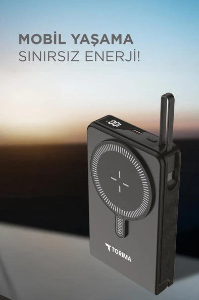 Torima TRM-1019 Siyah 10000 mAh  Mag Safe Type-C  + USB  Kablolu-Kablosuz Taşınabilir 22,5 W Hızlı Şarj Dijital Göstergeli Powerbank - Resim 3