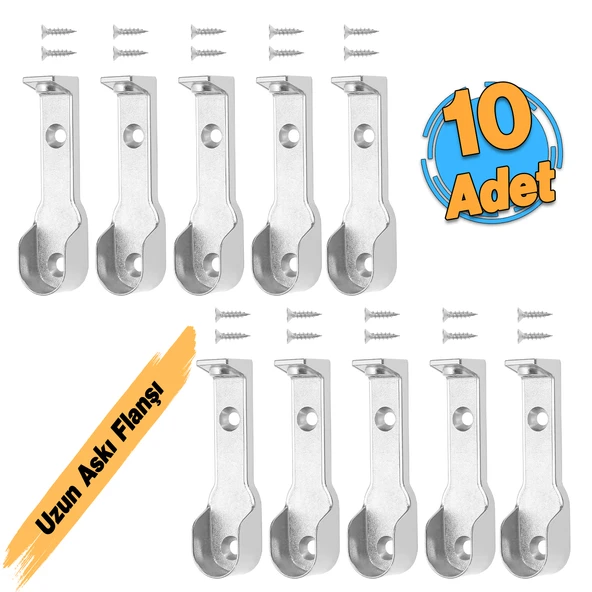 ( 5 Çift ) Uzun Askı Flanşı Dolap Boru Sabitleme Kıyafet Elbise Askı Flanş Aparatı Krom 70 mm - Resim 2