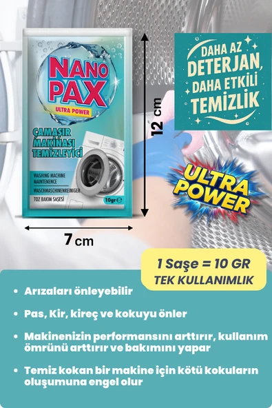 ÇAMAŞIR MAKİNESİ TEMİZLEYİCİ TOZ BAKIM SAŞESİ (12 adet X 10gr) - 4