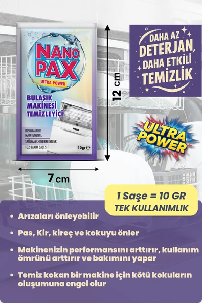 BULAŞIK MAKİNESİ TEMİZLEYİCİ TOZ BAKIM SAŞESİ (12 adet X 10gr) - 4