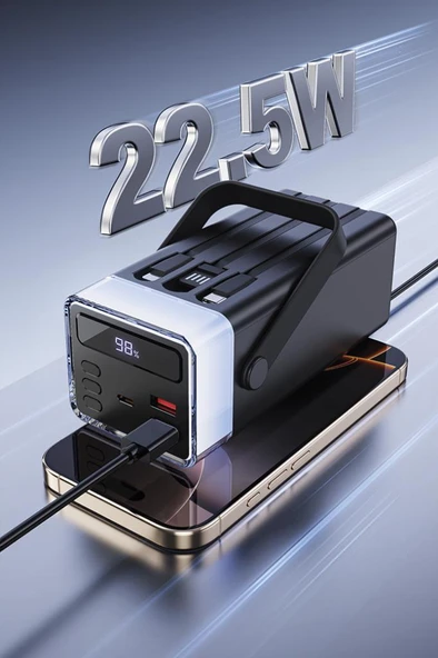 Torima TRM-1041 Beyaz 40000 mAh Type-C + Lightning + USB  Taşınabilir 22,5 W Hızlı Şarj Dijital Göstergeli RGB Led Işıklı Powerbank - Resim 6