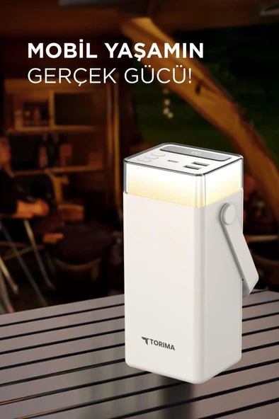 Torima TRM-1041 Beyaz 40000 mAh Type-C + Lightning + USB  Taşınabilir 22,5 W Hızlı Şarj Dijital Göstergeli RGB Led Işıklı Powerbank - Resim 2