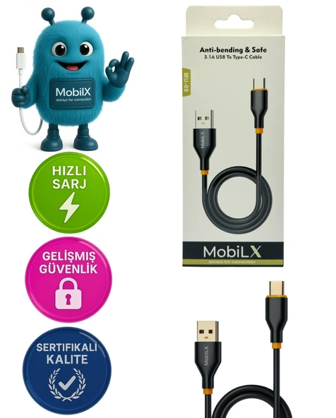 MobiLX 3.1A Silikon USB to Type-C Hızlı Şarj ve Data Kablosu (1m) - 1