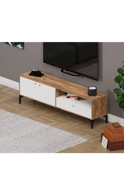Alfimo Mobilya NOVA 2 KAPAKLI ÇEKMECELİ TV ÜNİTESİ CEVİZ&BEYAZ