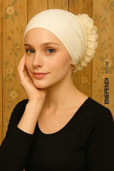 Silikonlu Fırfırlı Bone Kaymayan Topuz Bonesi Dikişsiz Krem | Konforlu Şık Pratik Bone - Resim 2