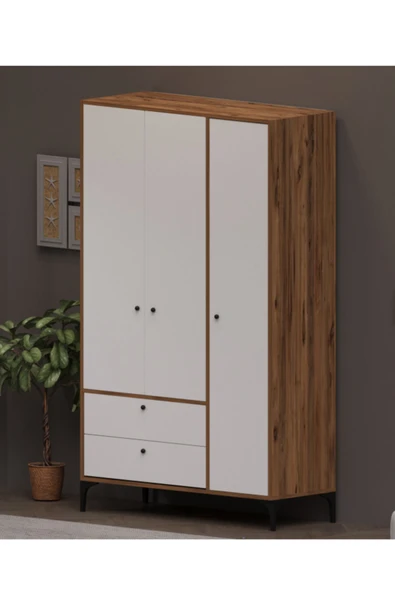 Alfimo Mobilya BOHEM 3 KAPAKLI CEVİZ GÖVDE BEYAZ KAPAKLI ÇOK AMAÇLI DOLAP