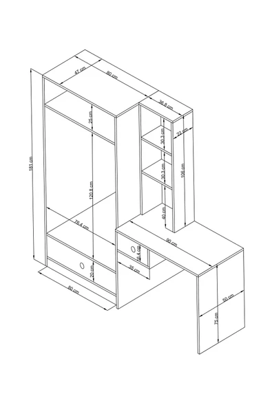 Alfimo Mobilya ESSENZA KİTAPLIKLI ÇALIŞMA MASASI VE 2 KAPAKLI DOLAP SETİ KUMBEJİ GÖVDE CEVİZ MASA - 3