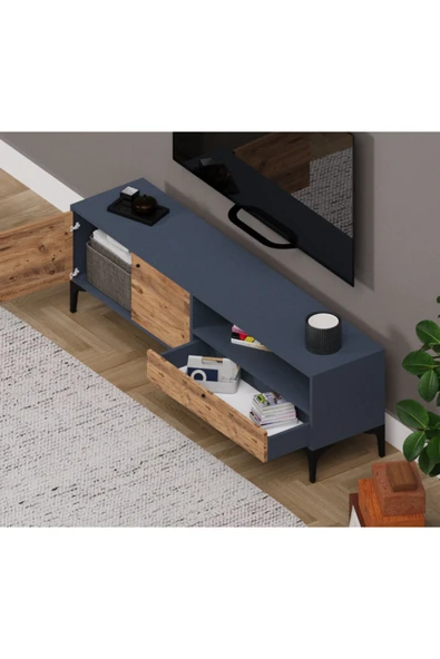 Alfimo Mobilya NOVA 2 KAPAKLI ÇEKMECELİ TV ÜNİTESİ ANTRASİT&CEVİZ - 3