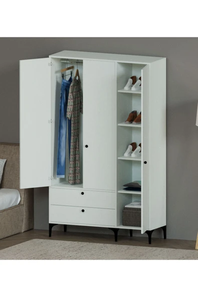 Alfimo Mobilya BOHEM 3 KAPAKLI BEYAZ GÖVDE BEYAZ KAPAKLI ÇOK AMAÇLI DOLAP - 3