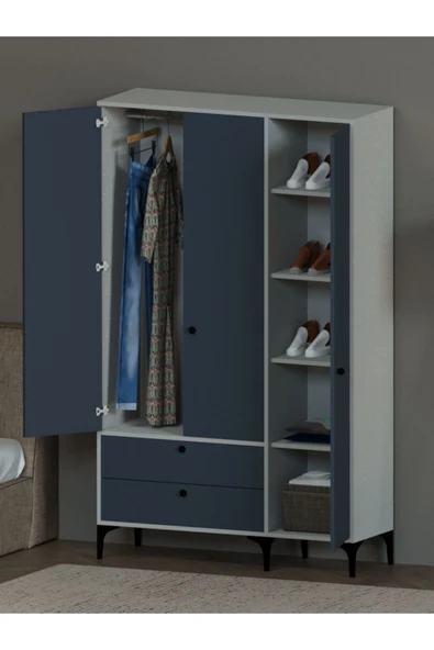 Alfimo Mobilya BOHEM 3 KAPAKLI BEYAZ GÖVDE ANTRASİT KAPAKLI ÇOK AMAÇLI DOLAP - 3