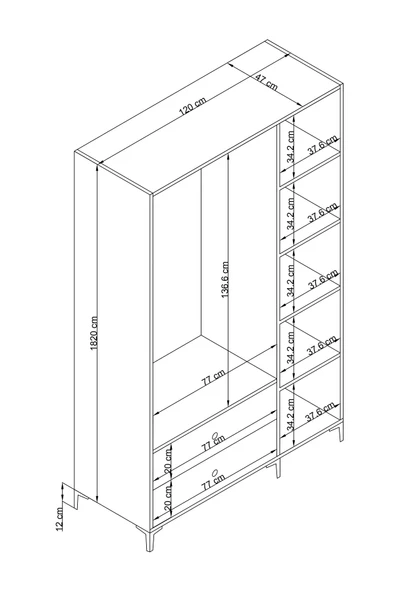 Alfimo Mobilya BOHEM 3 KAPAKLI CEVİZ GÖVDE BEYAZ KAPAKLI ÇOK AMAÇLI DOLAP - 4
