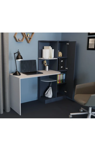 Alfimo Mobilya WANDA KİTAPLIKLI RAFLI BEYAZ ÇALIŞMA MASASI - 2