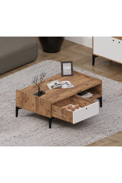 Alfimo Mobilya ODION ORTA SEHPA -MODERN CEVİZ&BEYAZ RENK SALON SEHPASI - 3