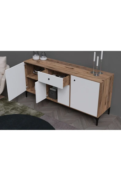 Alfimo Mobilya NARA KONSOL ÇOK AMAÇLI DOLAP CEVİZ&BEYAZ - 3