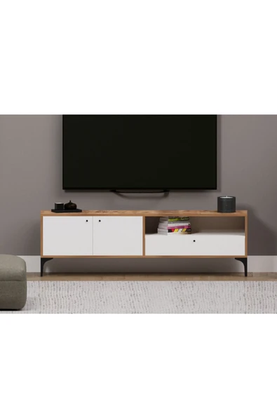 Alfimo Mobilya NOVA 2 KAPAKLI ÇEKMECELİ TV ÜNİTESİ CEVİZ&BEYAZ - 2