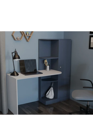 Alfimo Mobilya WANDA KİTAPLIKLI RAFLI BEYAZ ÇALIŞMA MASASI