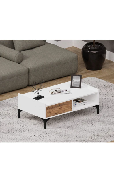 Alfimo Mobilya ODION ORTA SEHPA -MODERN BEYAZ&CEVİZ RENK SALON SEHPASI