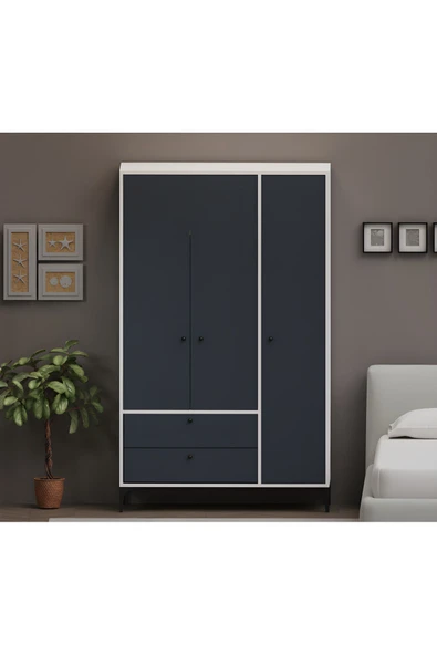 Alfimo Mobilya BOHEM 3 KAPAKLI BEYAZ GÖVDE ANTRASİT KAPAKLI ÇOK AMAÇLI DOLAP - 2
