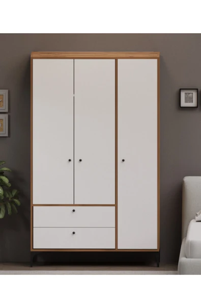 Alfimo Mobilya BOHEM 3 KAPAKLI CEVİZ GÖVDE BEYAZ KAPAKLI ÇOK AMAÇLI DOLAP - 2