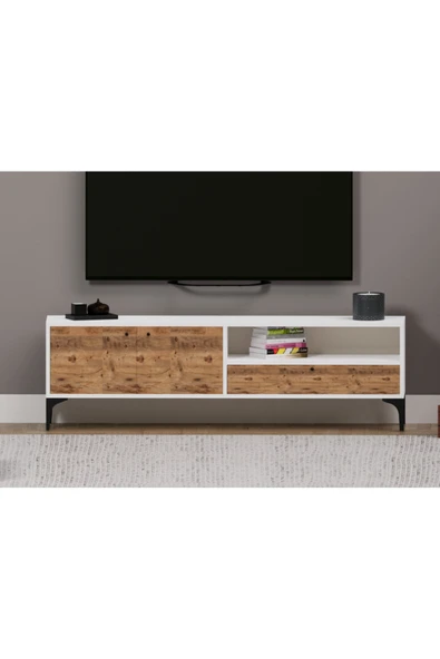Alfimo Mobilya NOVA 2 KAPAKLI ÇEKMECELİ TV ÜNİTESİ BEYAZ&CEVİZ - 2