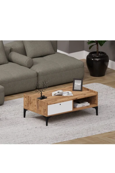 Alfimo Mobilya ODION ORTA SEHPA -MODERN CEVİZ&BEYAZ RENK SALON SEHPASI