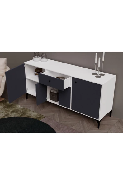 Alfimo Mobilya NARA KONSOL ÇOK AMAÇLI DOLAP BEYAZ&ANTRASİT - 3