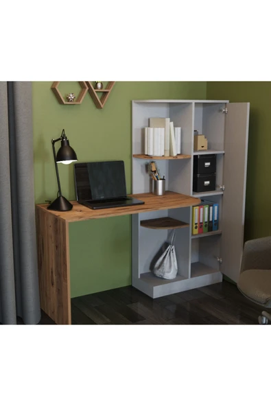 Alfimo Mobilya WANDA KİTAPLIKLI RAFLI BEYAZ ÇALIŞMA MASASI - 2