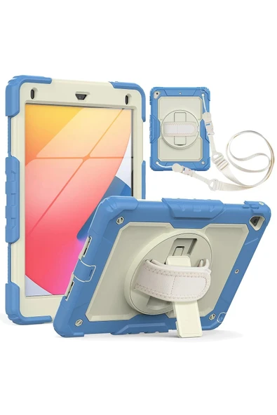 iPad 5 Air 9.7 Kılıf Strap New Tablet Kapak - Mavi