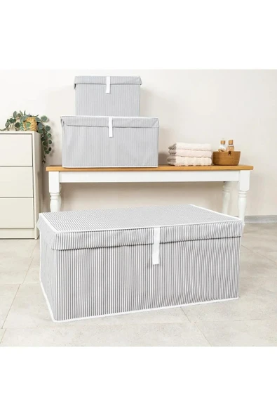 Alas Çok Amaçlı Baza Kutusu Gri Çizgili Tekli 70x40x30 Cm