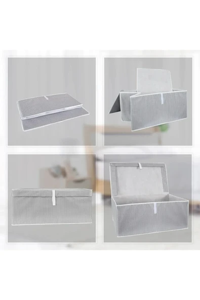 Alas Çok Amaçlı Baza Kutusu Gri Çizgili Tekli 70x40x30 Cm - 2