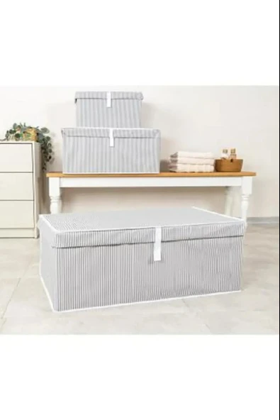 Alas Çok Amaçlı Baza Kutusu Gri Çizgili Tekli 70x40x30 Cm - 3