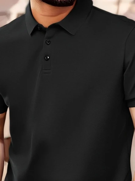 Erkek Kısa Kollu Yakalı Viskon Iki Iplik Erkek Bluz - Resim 2