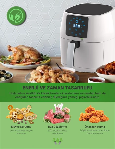 Wiami AirFryer 4.5L V2 Yağsız Fritöz Beyaz 1400W - 2
