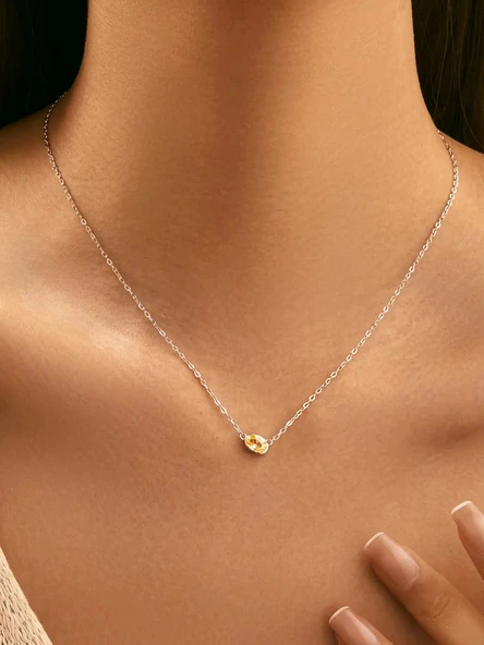 925 Ayar Gümüş Sitrin Taşlı Güneş Işığı Minimal Kadın Kolye - Resim 2