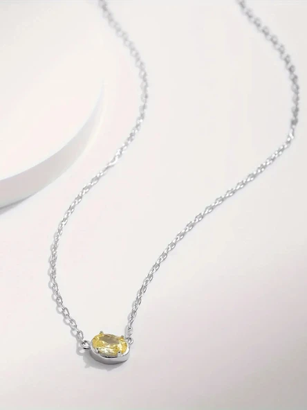 925 Ayar Gümüş Sitrin Taşlı Güneş Işığı Minimal Kadın Kolye - Resim 3