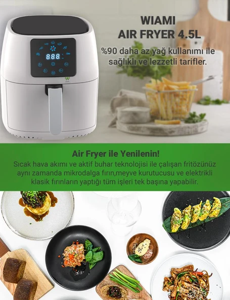 Wiami AirFryer 4.5L V2 Yağsız Fritöz Beyaz 1400W - 1