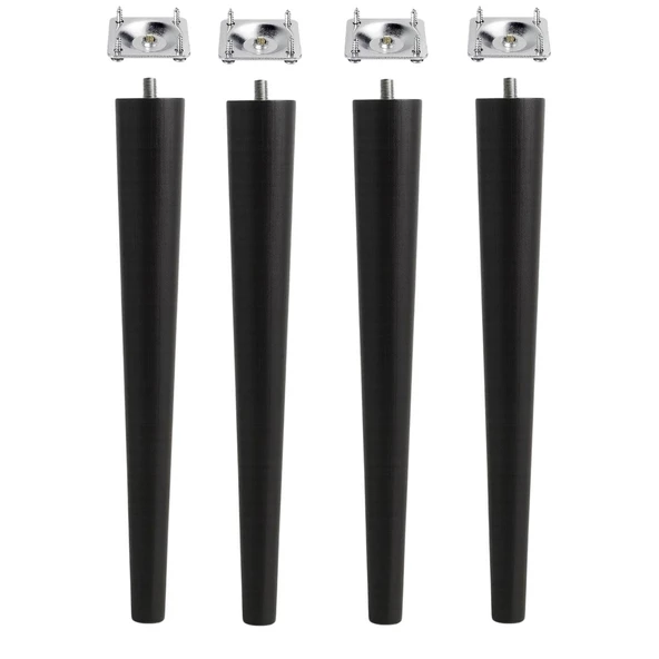 4 Adet Ahşap Ayak 50 Cm Siyah M8 Civatalı Bağlantı Aparatlı Mobilya Tabure Sehpa Masa Destek Ayağı - Resim 6