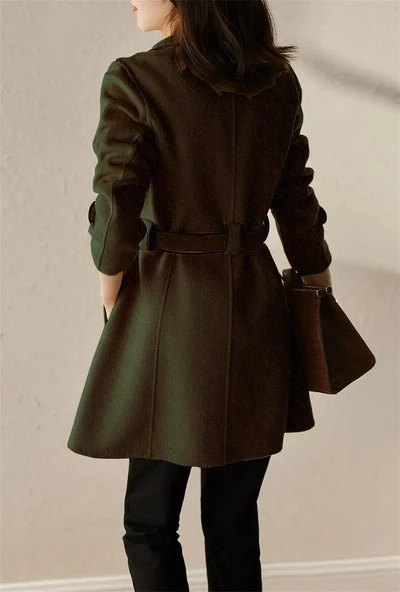 Kaşe Kadın Şık Tasarım Yaka Kaban ve Kemer