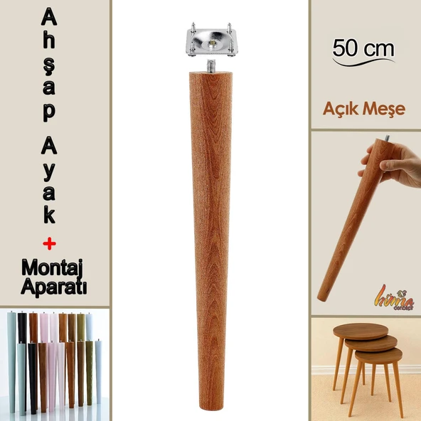 Ahşap Ayak 50 Cm Açık Meşe M8 Civatalı Bağlantı Aparatlı Dolap Mobilya Koltuk Kanepe Destek Ayağı Ayakları ürün görseli