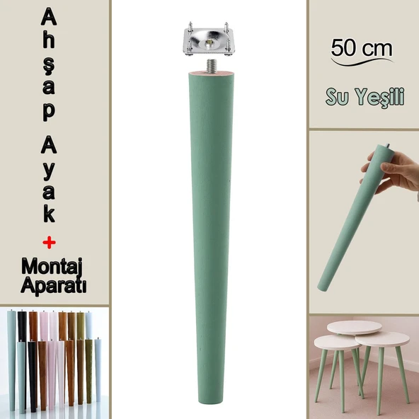 Ahşap Ayak 50 Cm Su Yeşili M8 Civatalı Bağlantı Aparatlı Dolap Mobilya Koltuk Kanepe Destek Ayağı Ayakları ürün görseli