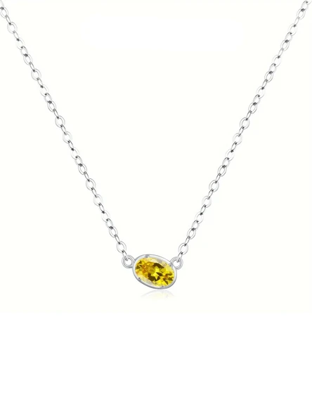 925 Ayar Gümüş Sitrin Taşlı Güneş Işığı Minimal Kadın Kolye ürün görseli