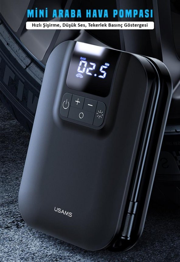 Usams US-ZB215 350PSI 5000mah Şarjlı Çok Amaçlı Taşınabilir Hava Pompası - 6