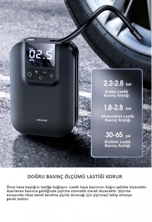 Usams US-ZB215 350PSI 5000mah Şarjlı Çok Amaçlı Taşınabilir Hava Pompası - 7