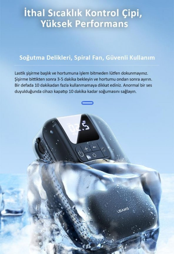 Usams US-ZB215 350PSI 5000mah Şarjlı Çok Amaçlı Taşınabilir Hava Pompası - 11