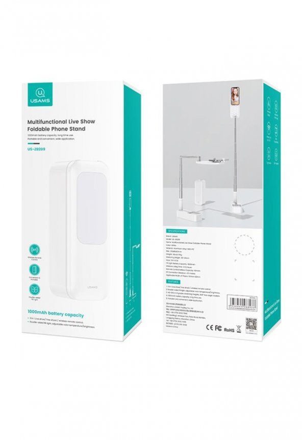 Usams US-ZB209 Online Ders ve Yayın için Ledli,Monopodlu,Kumandalı,Şarjlı Taşınabilir Telefon Standı - 5