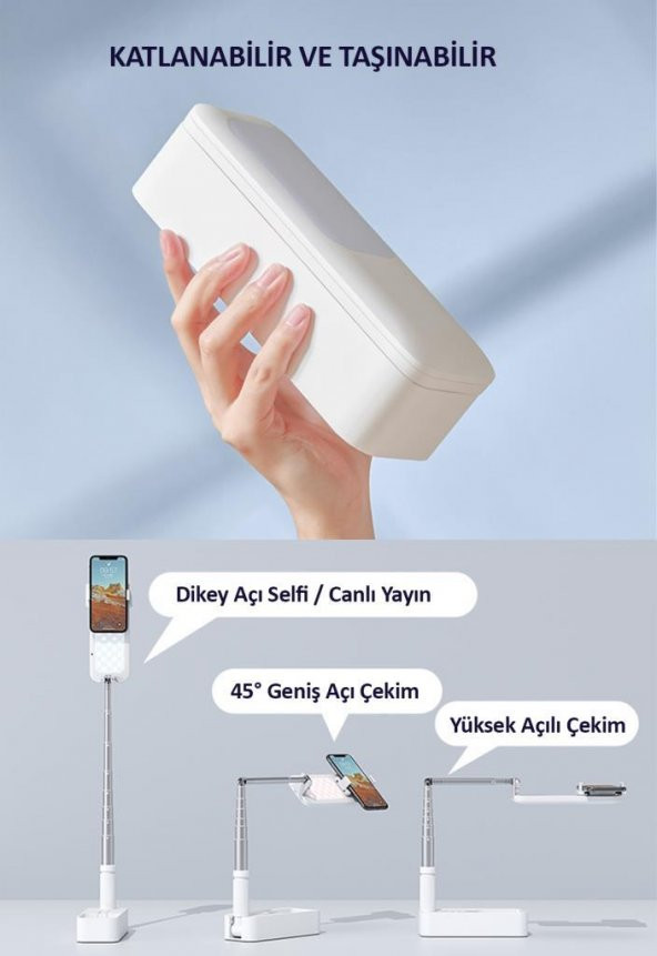 Usams US-ZB209 Online Ders ve Yayın için Ledli,Monopodlu,Kumandalı,Şarjlı Taşınabilir Telefon Standı - 8